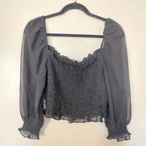 Black sheer sleeve cropped blouse